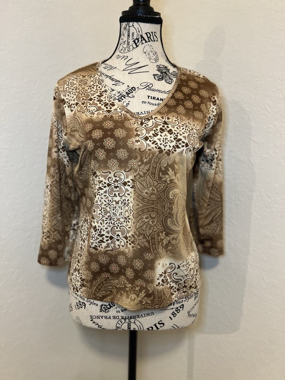 JKLA California Women’s Blouse Size Small Mixed Print Top Career Office Everyday